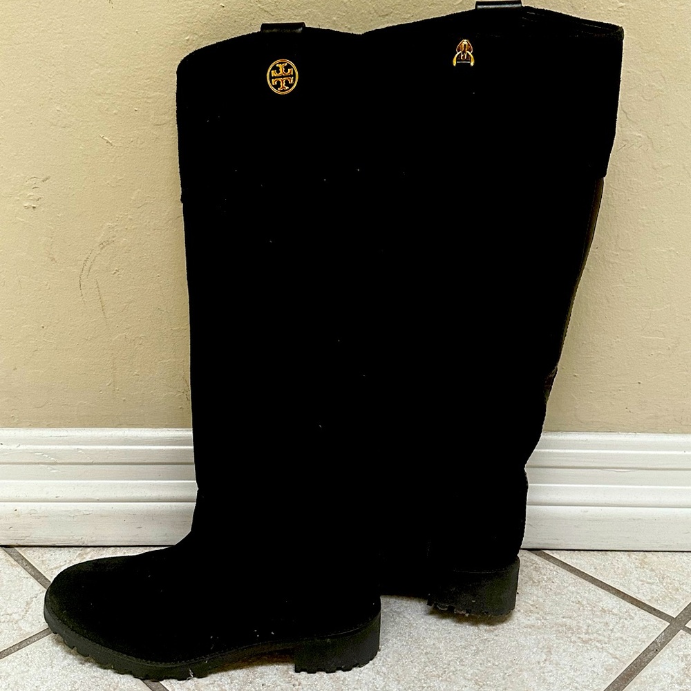 Tory Burch Oakridge Black Suede Riding Boot in size 6